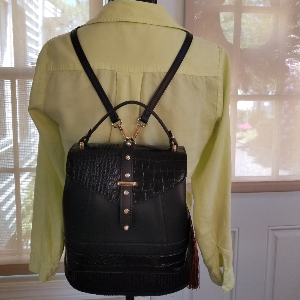 NWT House of harlow 1960 Crystal Studded Black Backpack Shoulder Handbag - Picture 3 of 14